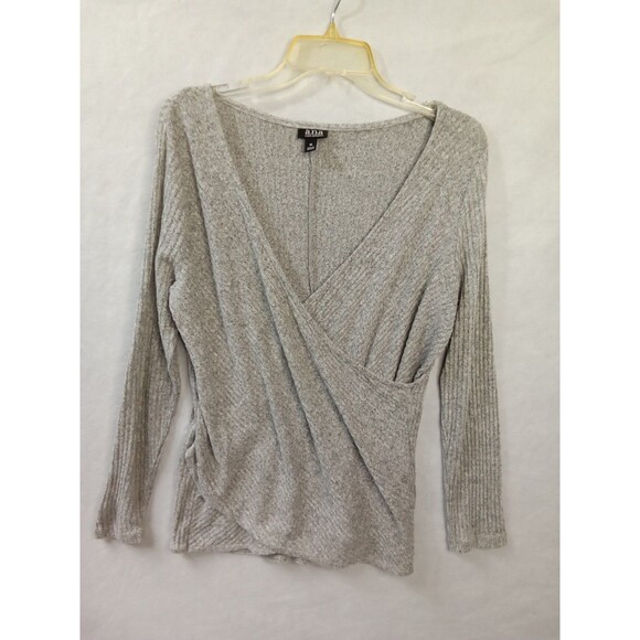 Anna Womens Medium gray ribbed wrap  long sleeve‎ v neck 90's - Picture 2 of 6